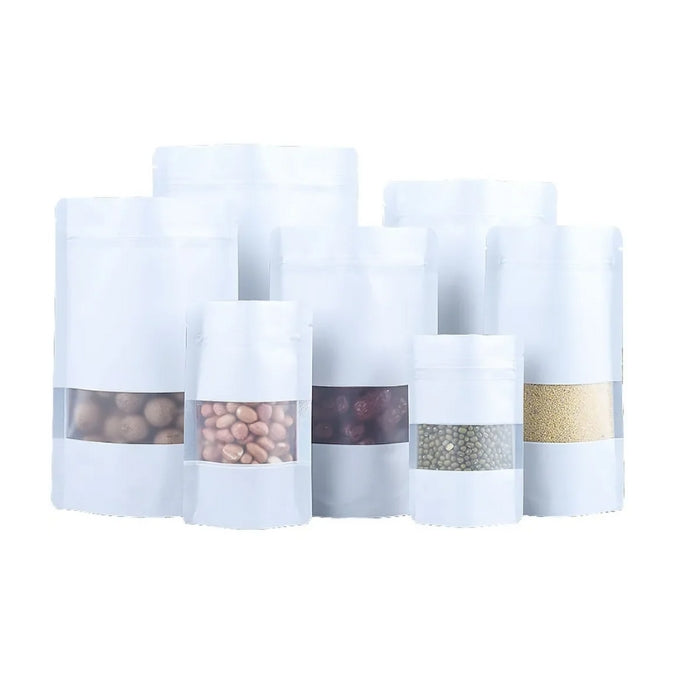 White Stand Up Mylar Bags with Window – SAMPLES