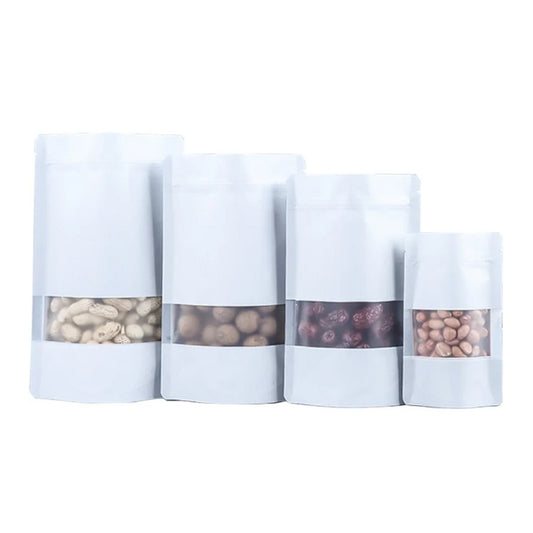 White Stand Up Mylar Bags with Window – SAMPLES