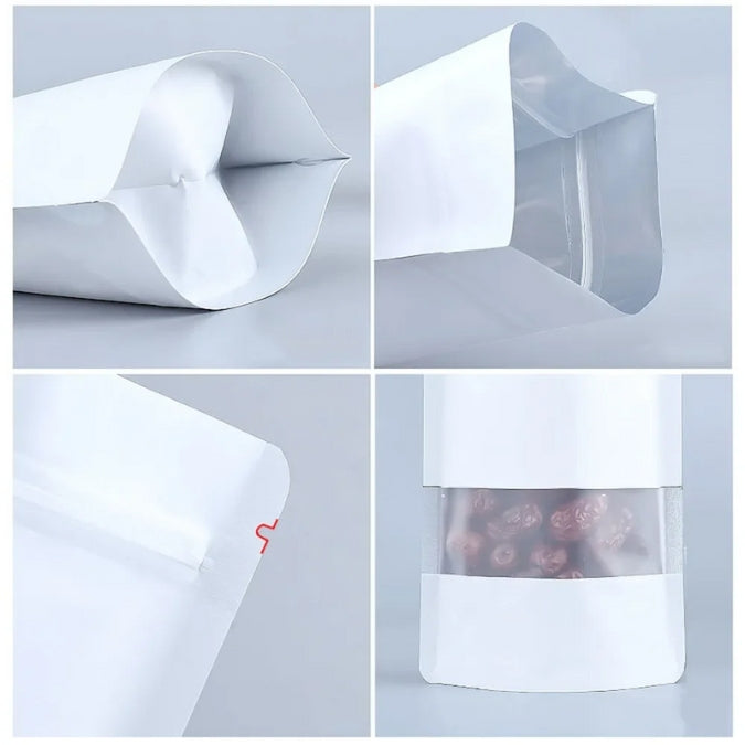 White Stand Up Mylar Bags with Window – SAMPLES
