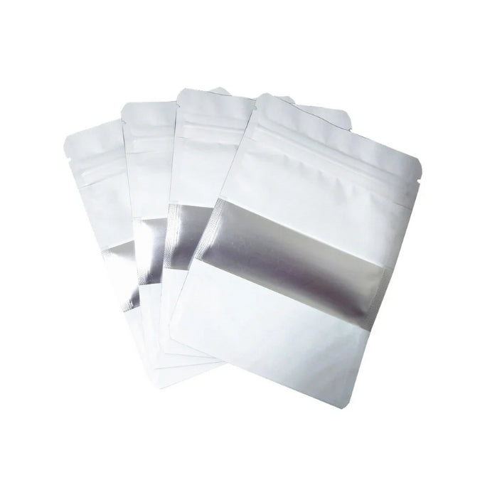 White Stand Up Mylar Bags with Window – SAMPLES