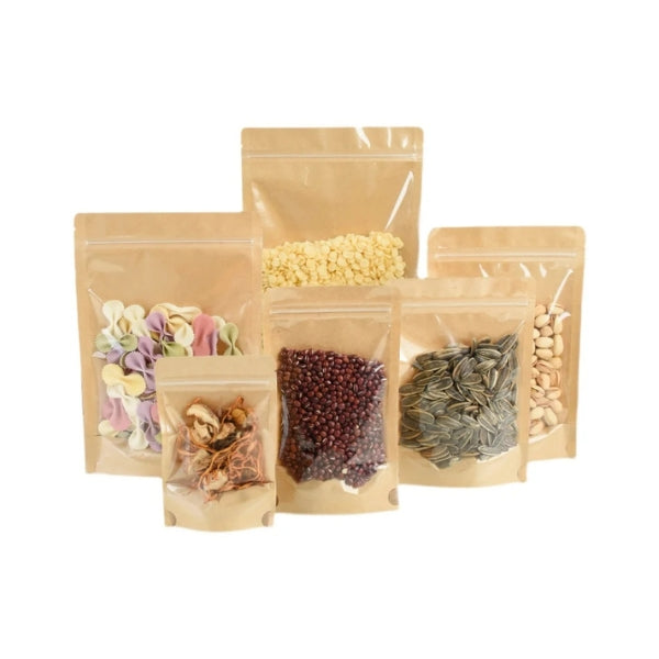 Kraft Paper Pouches with Clear Front – Sets of 50
