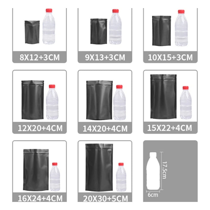 Black Stand Up Mylar Bags – Sets of 50 – Various sizes available