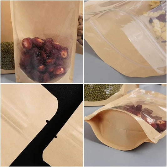 Kraft Paper Pouches with Clear Front – Sets of 50