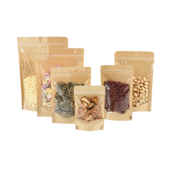 Kraft Paper Pouches with Clear Front – Sets of 50