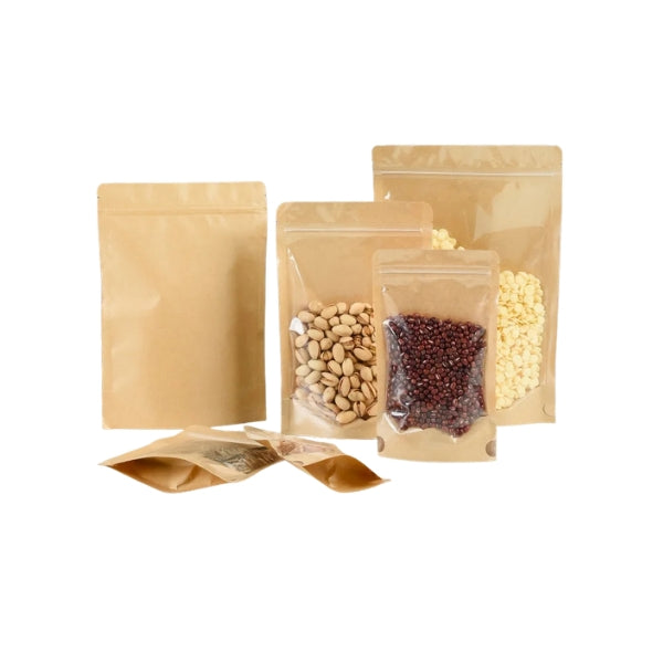 Kraft Paper Pouches with Clear Front – Sets of 50
